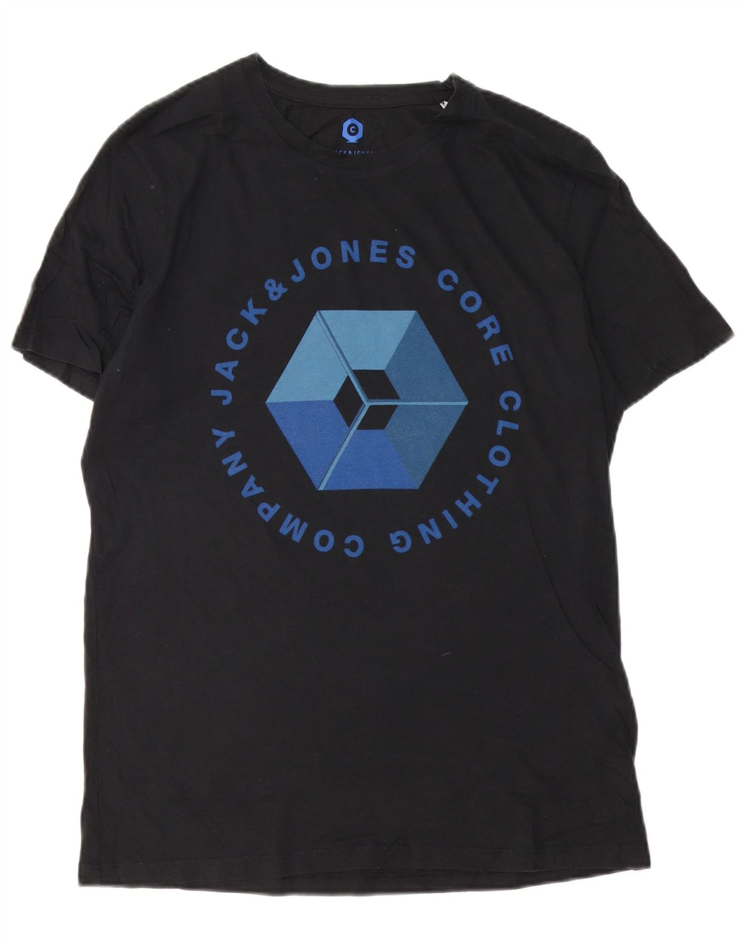 Camiseta masculina JACK & JONES com estampa gráfica grande de algodão preto