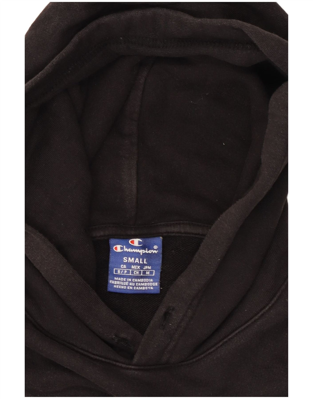 CHAMPION Suéter com capuz gráfico masculino pequeno preto