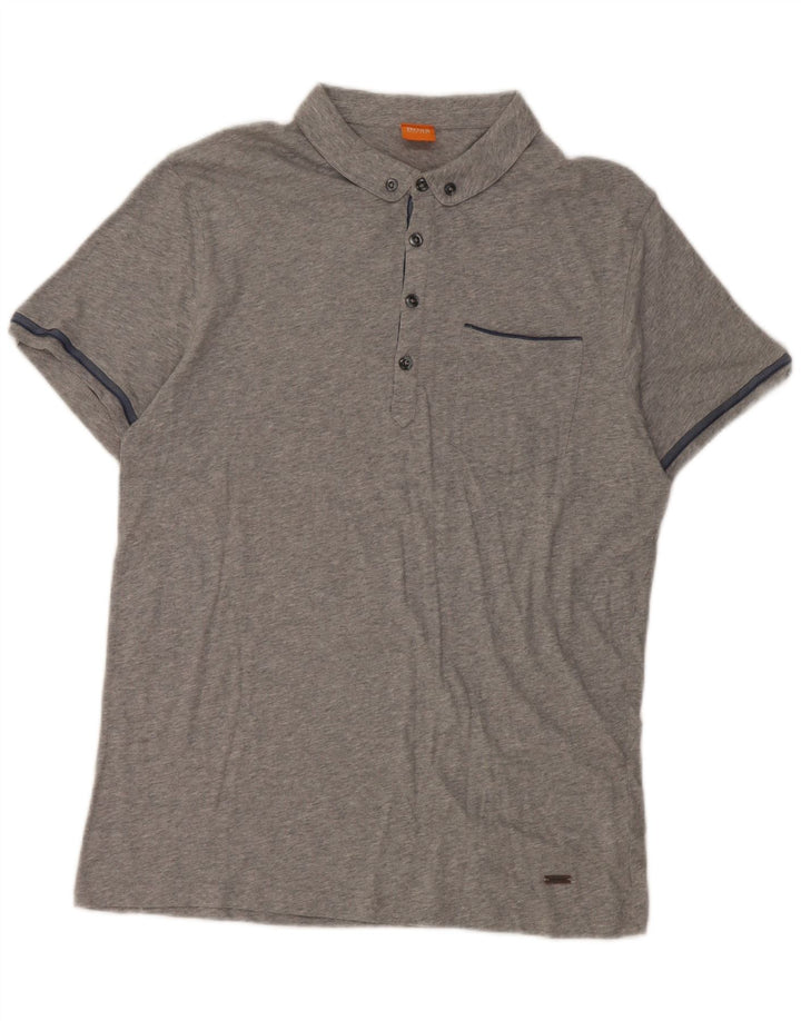 Camisa polo masculina Hugo Boss grande algodão cinza