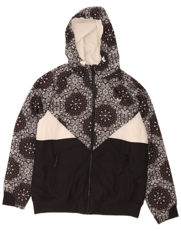 Suéter adidas feminino com capuz e zíper Reino Unido 16 grande poliéster preto paisley