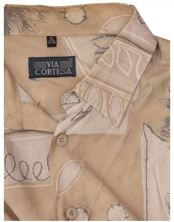 VIA CORTESA Camisa masculina de manga curta tamanho 43/44 XL bege patchwork