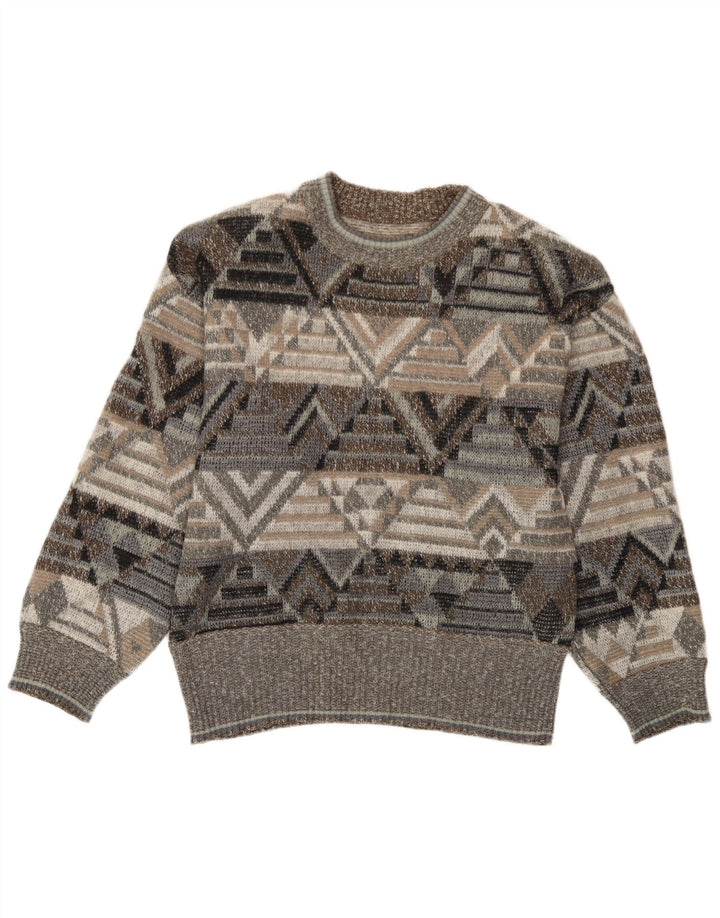 Suéter masculino Bogner com gola redonda e acrílico geométrico cinza pequeno