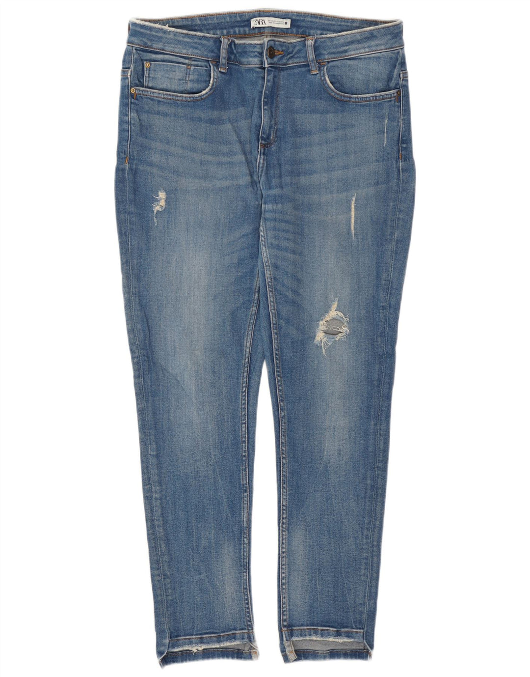 Zara Jeans femininos desgastados slim EU 44 XL W34 L27 Azul