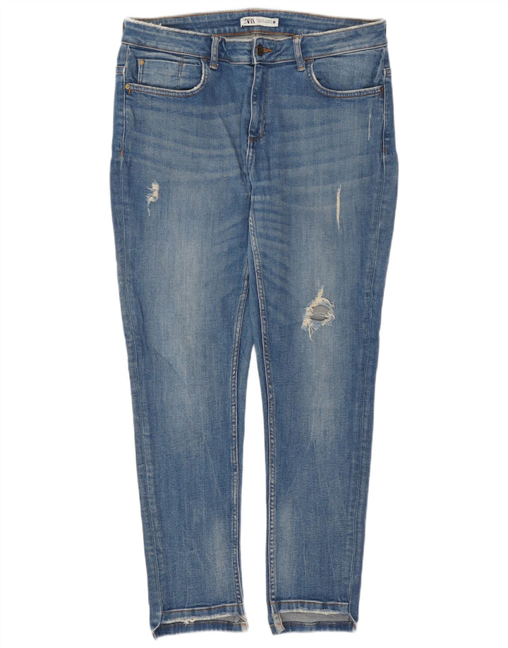 Zara Jeans femininos desgastados slim EU 44 XL W34 L27 Azul