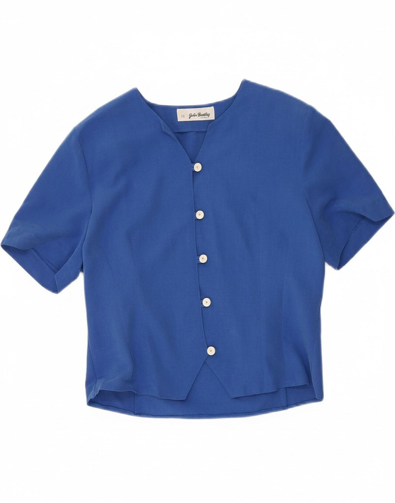 JOHN BENTLEY Womens Short Sleeve Shirt Blouse UK 12 Medium Blue Polyester Vintage John Bentley and Second-Hand John Bentley from Messina Hembry 