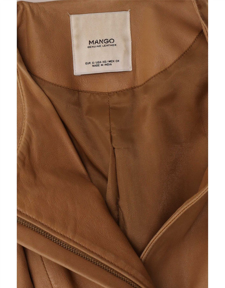 Jaqueta de couro feminina Mango UK 10 pequena couro marrom
