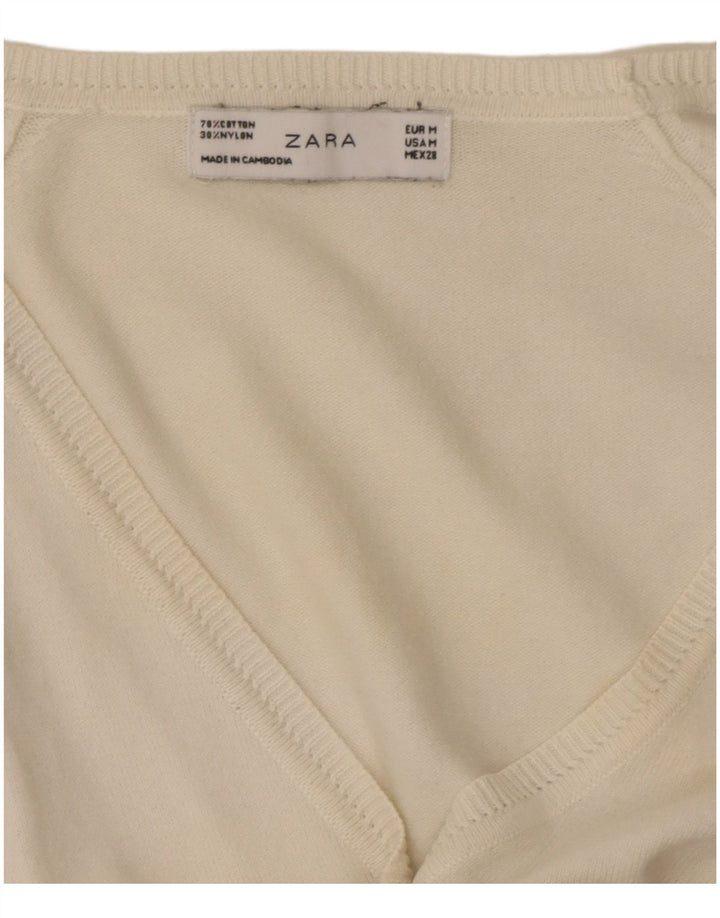 Suéter cardigã feminino Zara Regular Fit UK 12 médio branco