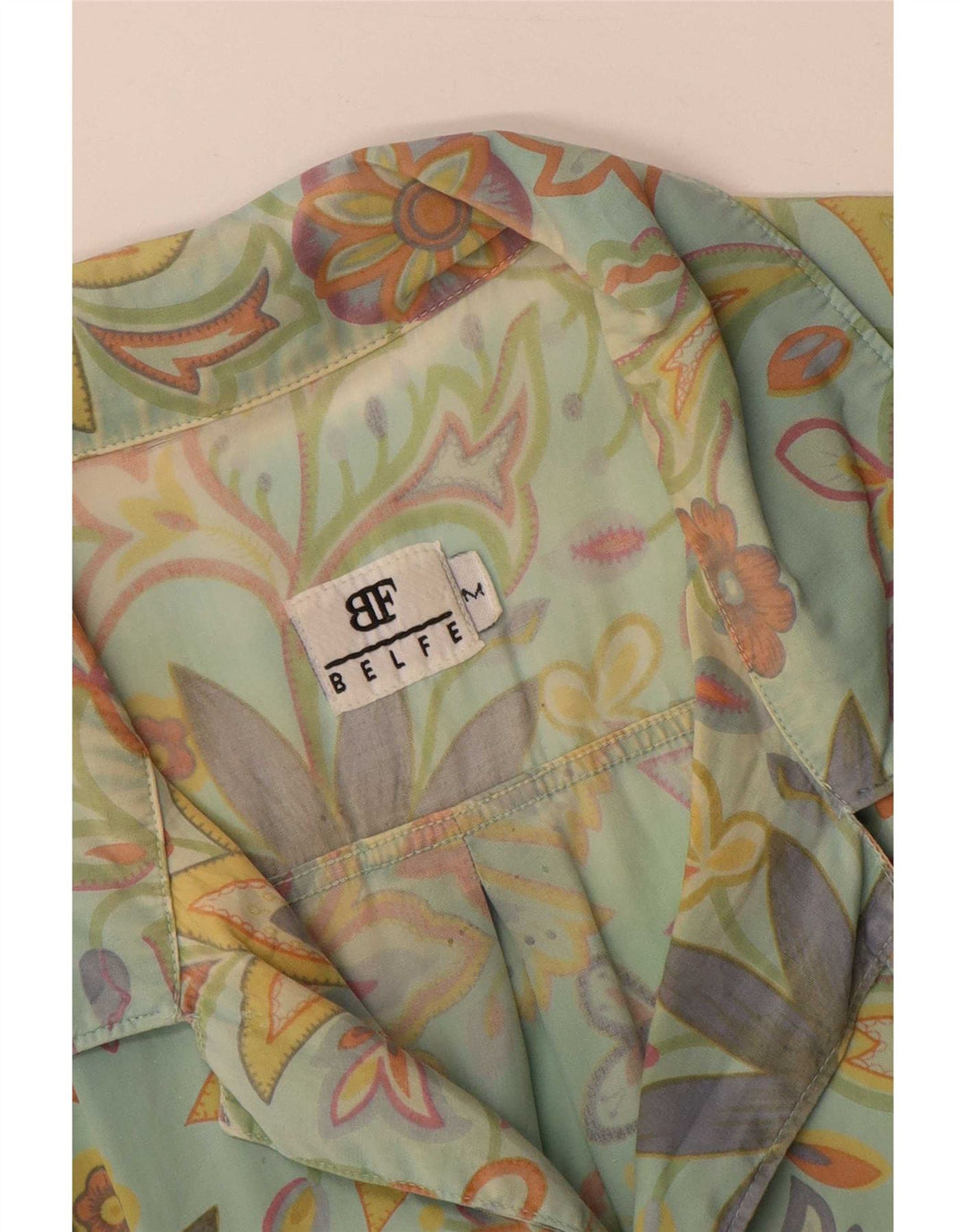 Belfe Camisa masculina de manga curta verde médio floral