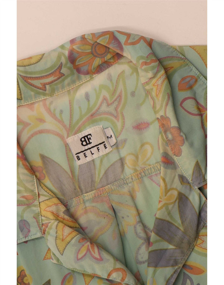 Belfe Camisa masculina de manga curta verde médio floral