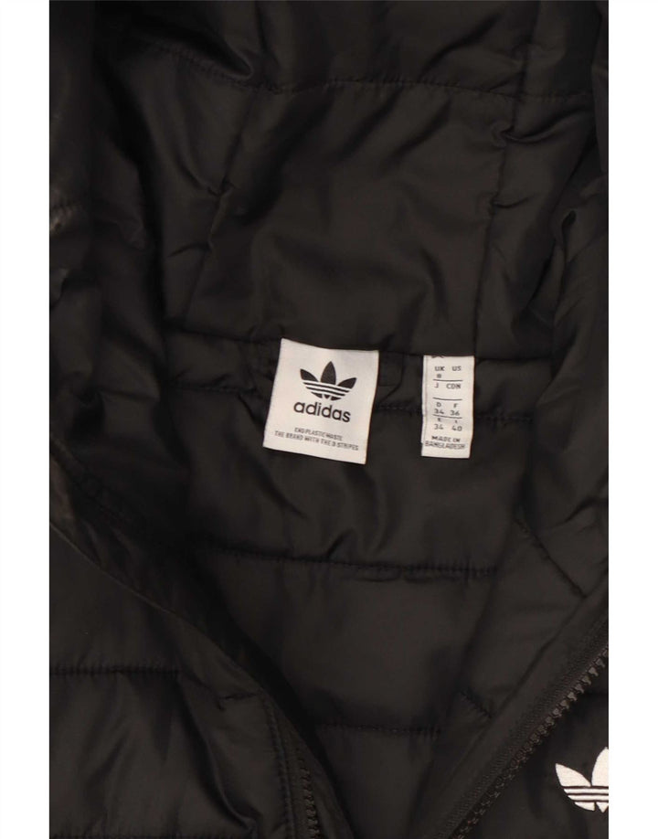 Casaco acolchoado com capuz feminino Adidas UK 8 pequeno poliéster preto