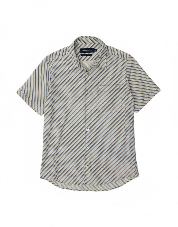 Camisa masculina de manga curta TOM TAILOR XL algodão listrado branco