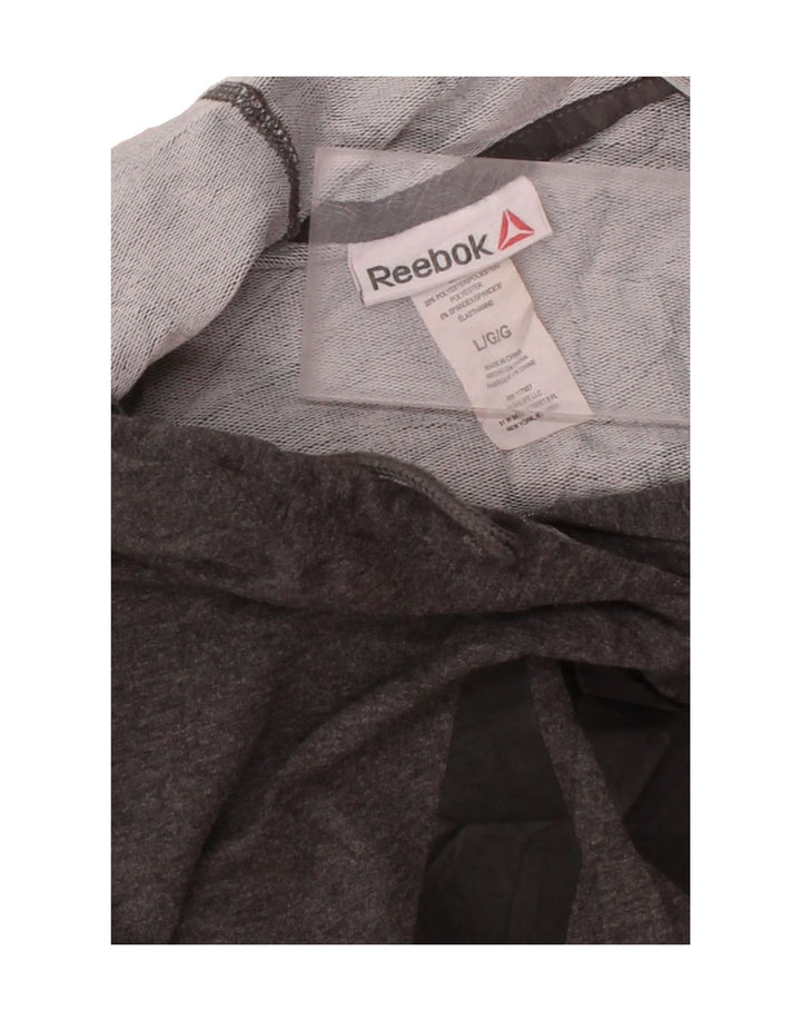 REEBOK Womens Graphic Hoodie Jumper UK 16 Large Grey Cotton Vintage Reebok and Second-Hand Reebok from Messina Hembry 