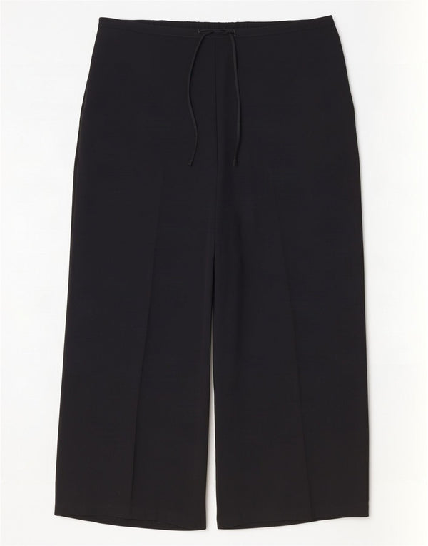 Zara Calça feminina casual de perna larga UK 18 XL W40 L27 poliéster preto