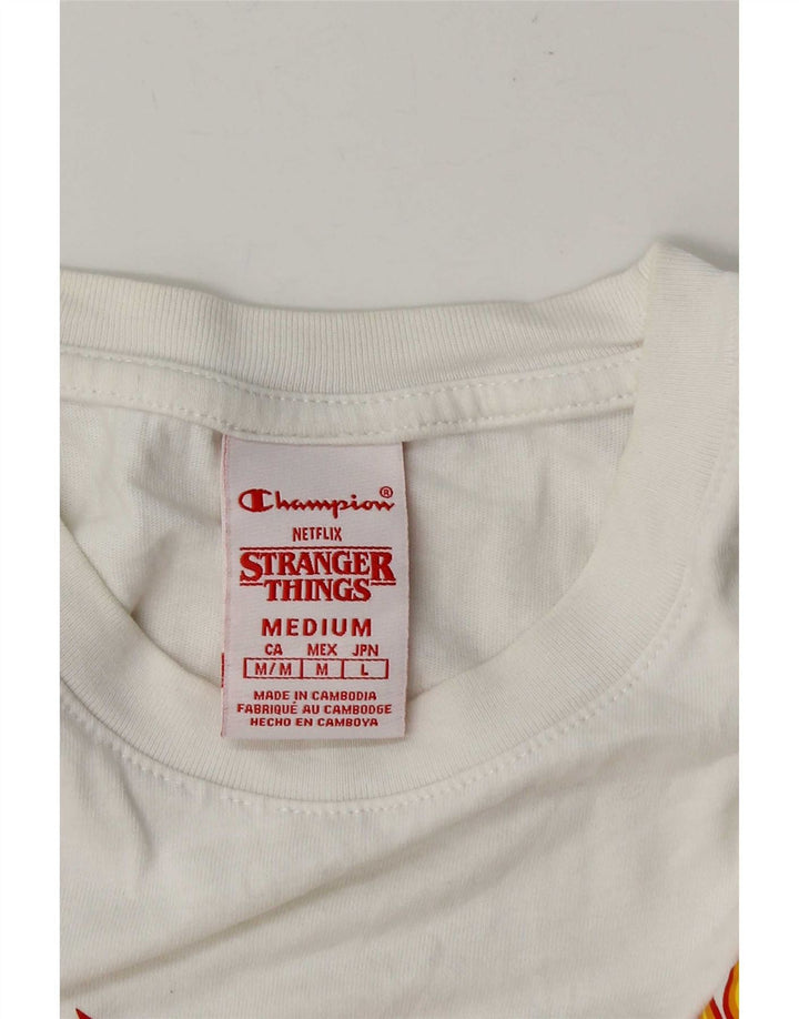 Campeão Mens Stranger Things Graphic Camiseta Top Médio Branco