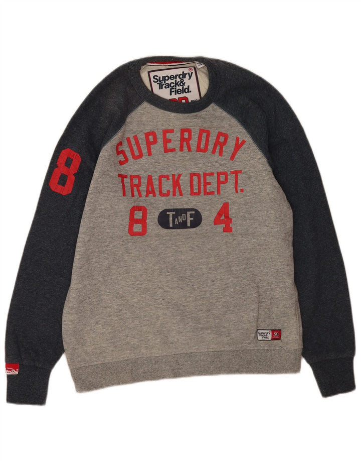 Superdry moletom gráfico masculino jumper médio cinza colorblock algodão