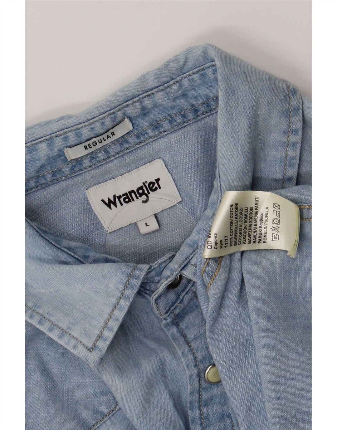 Camisa Wrangler masculina regular fit jeans grande algodão azul