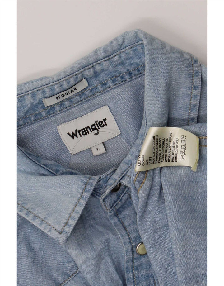Camisa Wrangler masculina regular fit jeans grande algodão azul