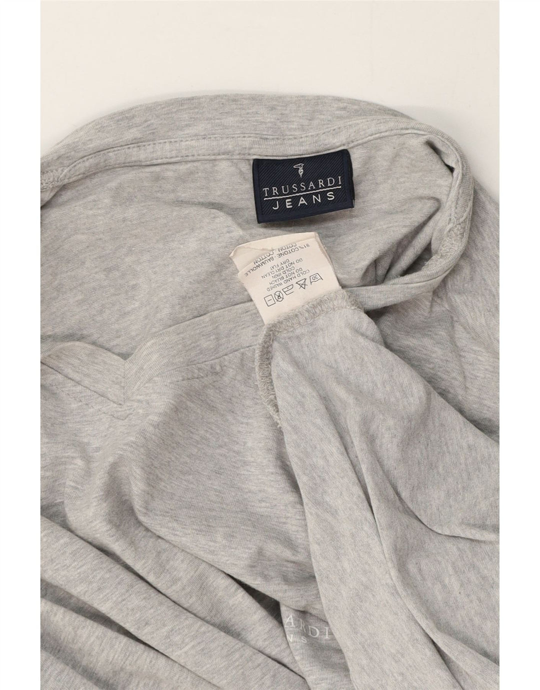 Trussardi Jeans Top masculino manga comprida algodão manchado cinza médio