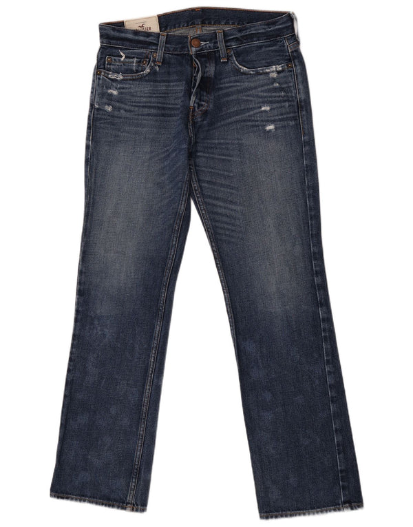 Hollister Mens Distressed Straight Jeans W29 L30 Azul Algodão