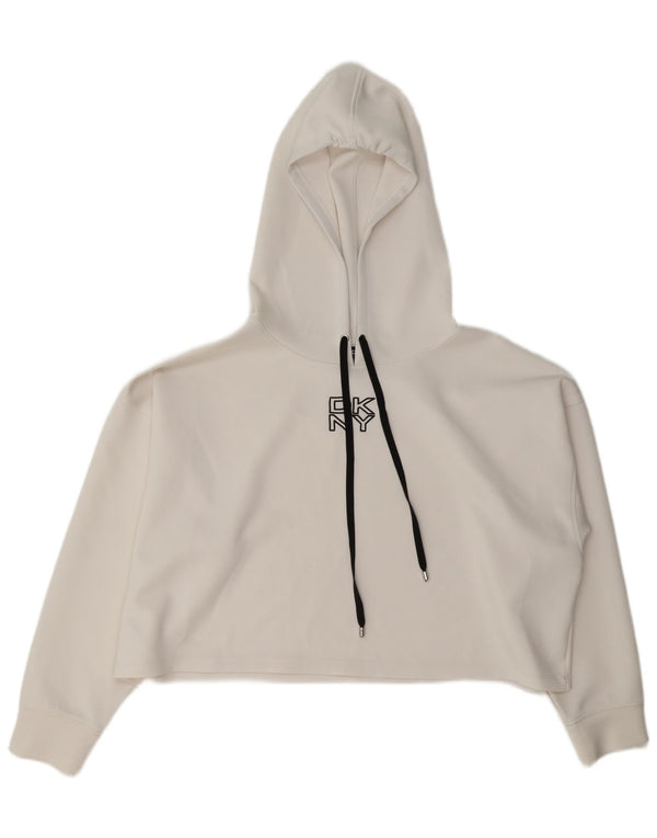 Suéter feminino Dkny com capuz oversized UK 16 grande poliéster branco