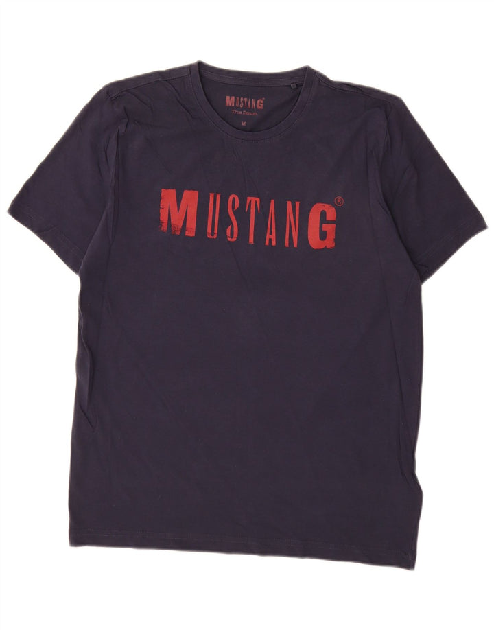 Camiseta gráfica masculina Mustang Top médio algodão azul marinho