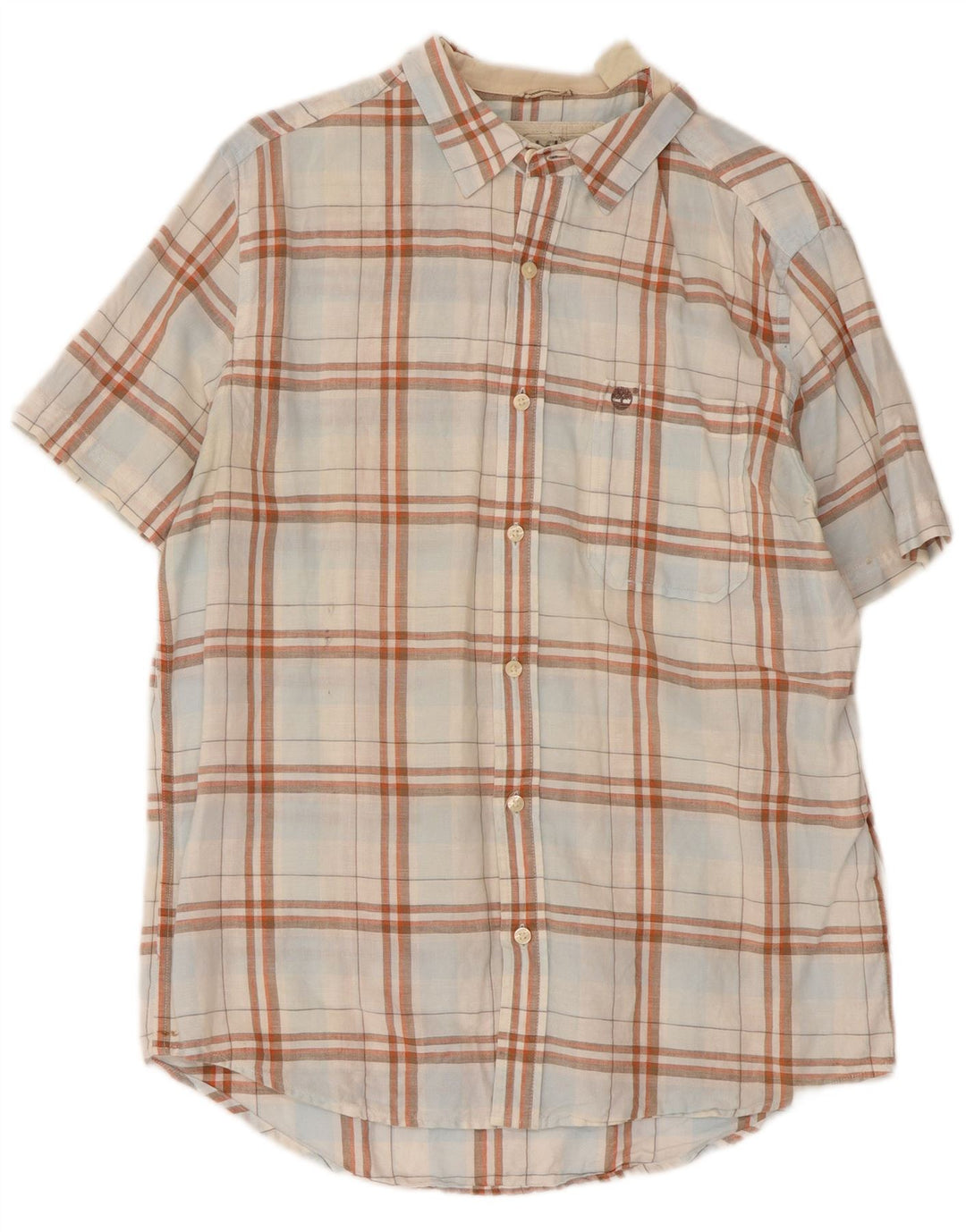 Camisa masculina de manga curta Timberland Regular Fit média branca xadrez