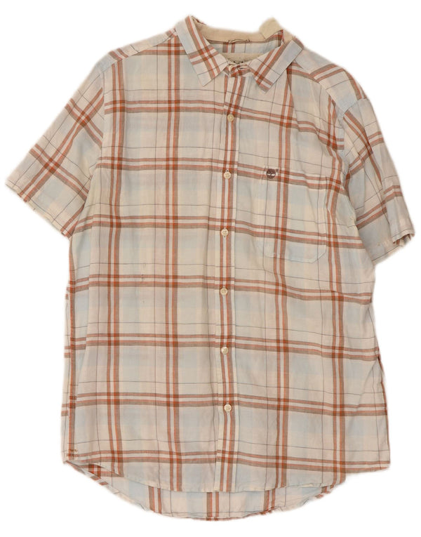 Camisa masculina de manga curta Timberland Regular Fit média branca xadrez