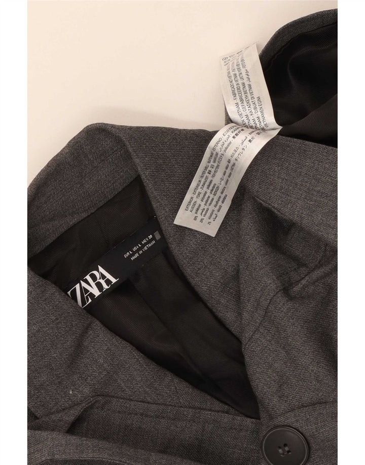 Jaqueta blazer feminina Zara com peito duplo Reino Unido 14 poliéster cinza grande