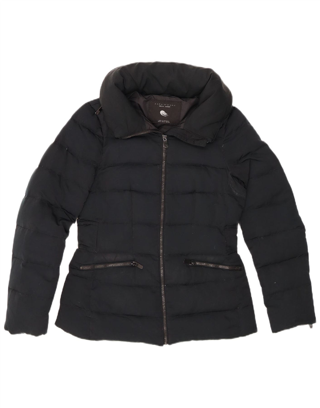 Jaqueta acolchoada com capuz feminina ZARA UK 12 médio preto