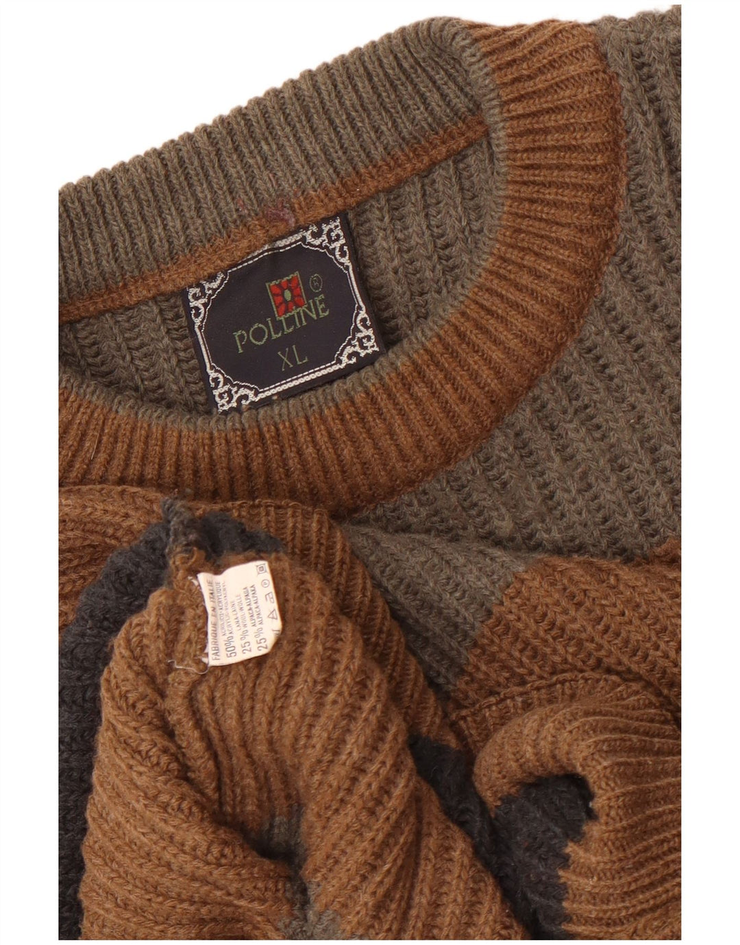 Suéter vintage masculino com gola redonda XL marrom listrado acrílico