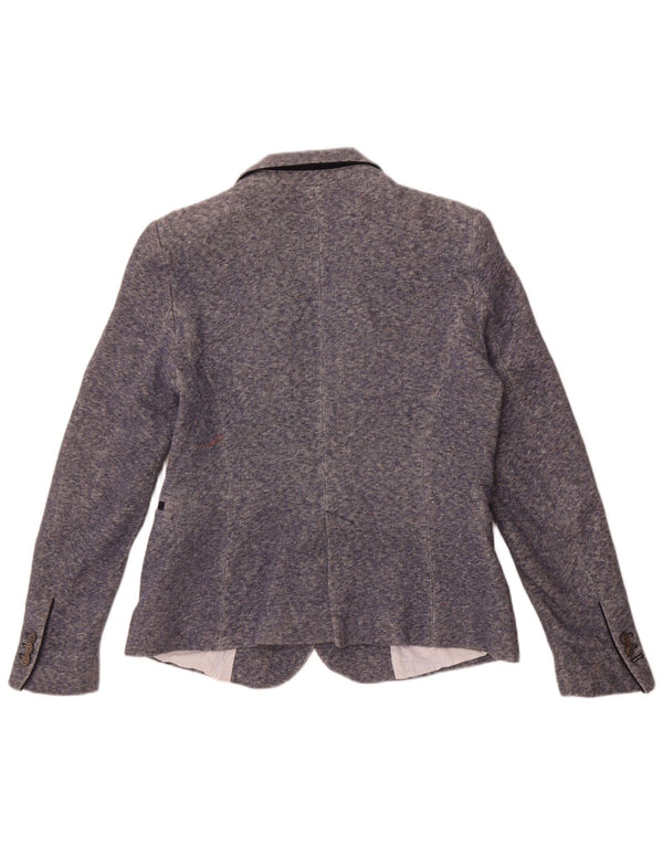 Jaqueta blazer feminina Zara com 1 botão Reino Unido 18 XL algodão manchado azul