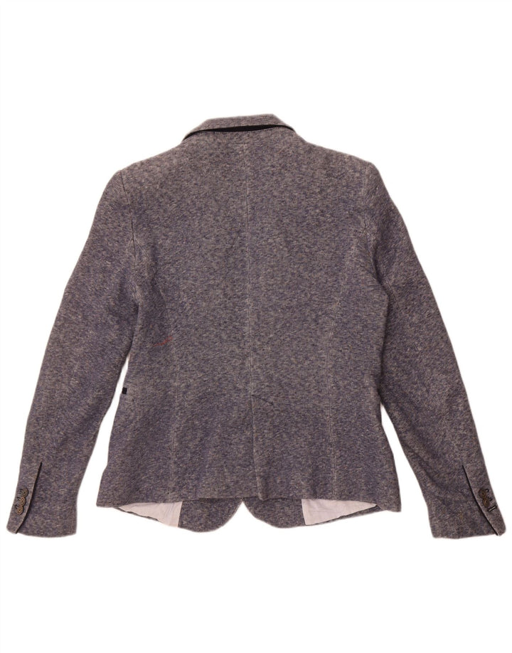 Jaqueta blazer feminina Zara com 1 botão Reino Unido 18 XL algodão manchado azul