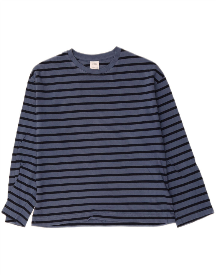 Zara Boys Top manga comprida 13-14 anos algodão listrado azul