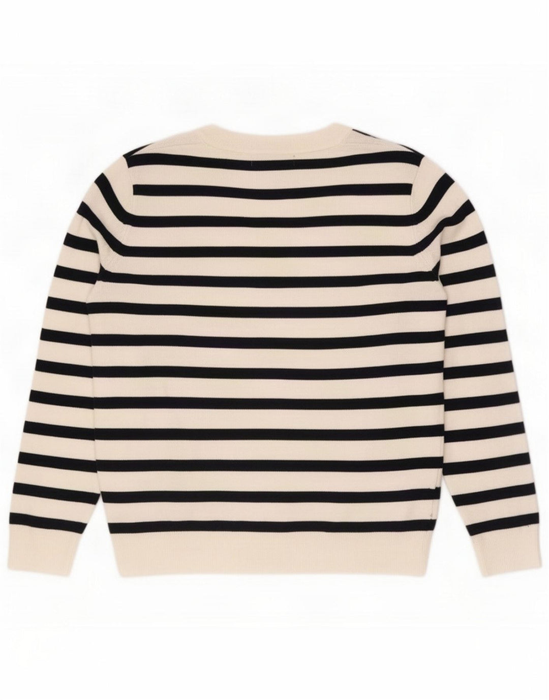 Suéter feminino Marks & Spencer com decote em V UK 14 listrado branco médio