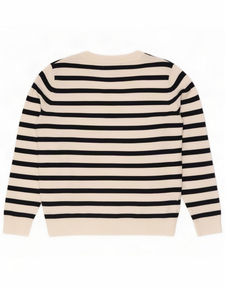 Suéter feminino Marks & Spencer com decote em V UK 14 listrado branco médio