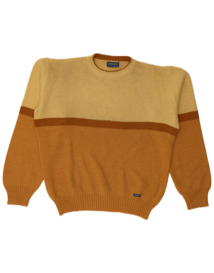 Suéter masculino Wrangler com gola redonda e grande bloco colorido laranja poliacrílico