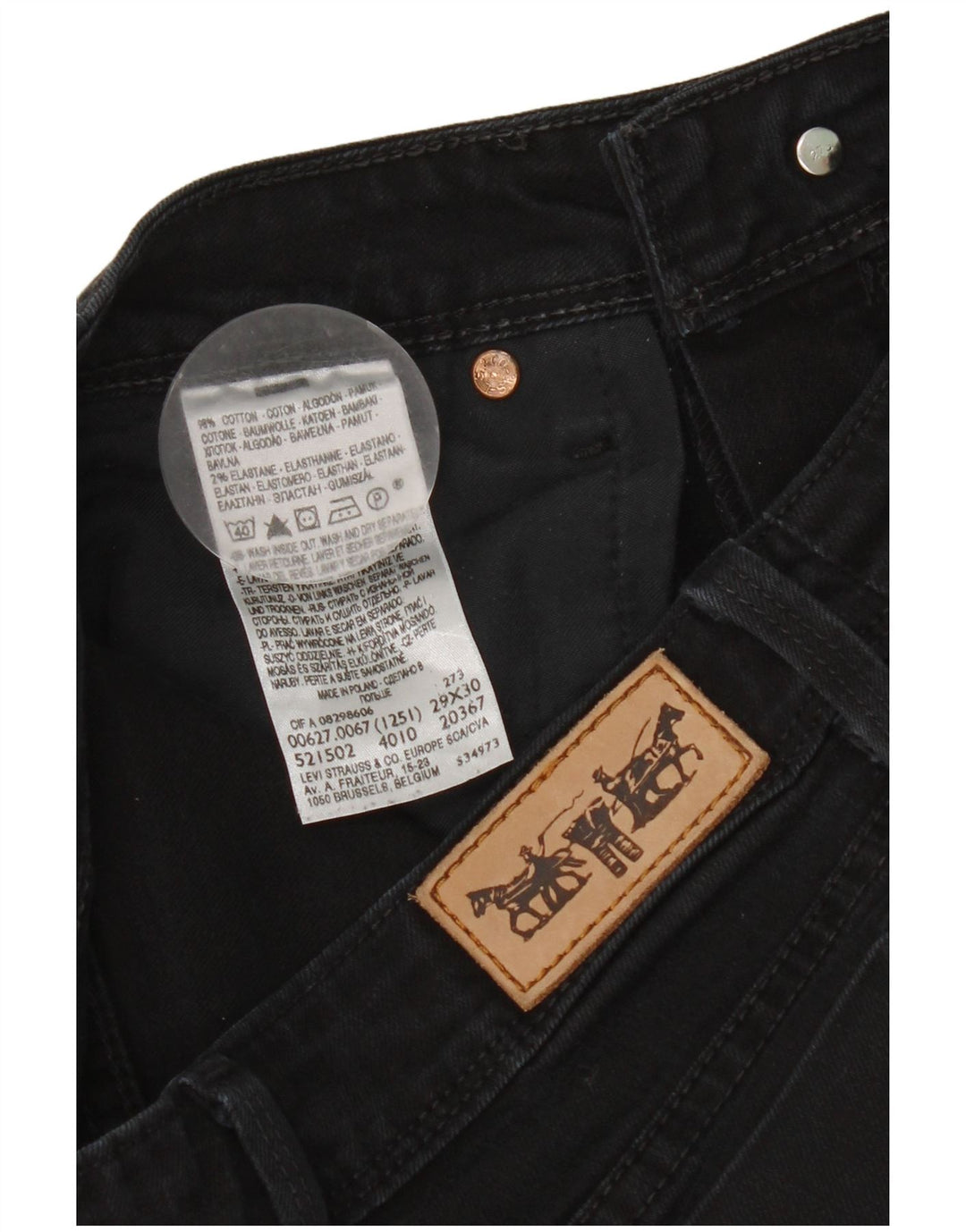 Calça jeans feminina Levi's 627 Straight W29 L30 algodão preto