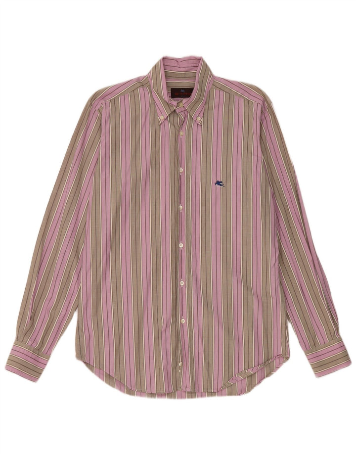 Camisa masculina Etro tamanho 40 algodão listrado cinza médio