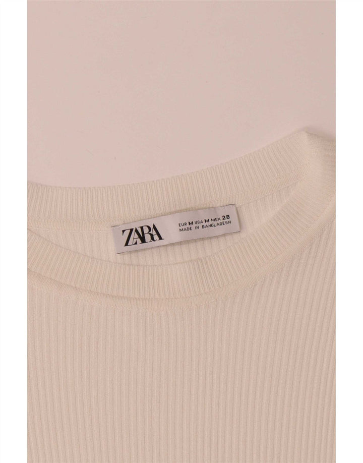 Top feminino Zara manga comprida UK 12 médio branco