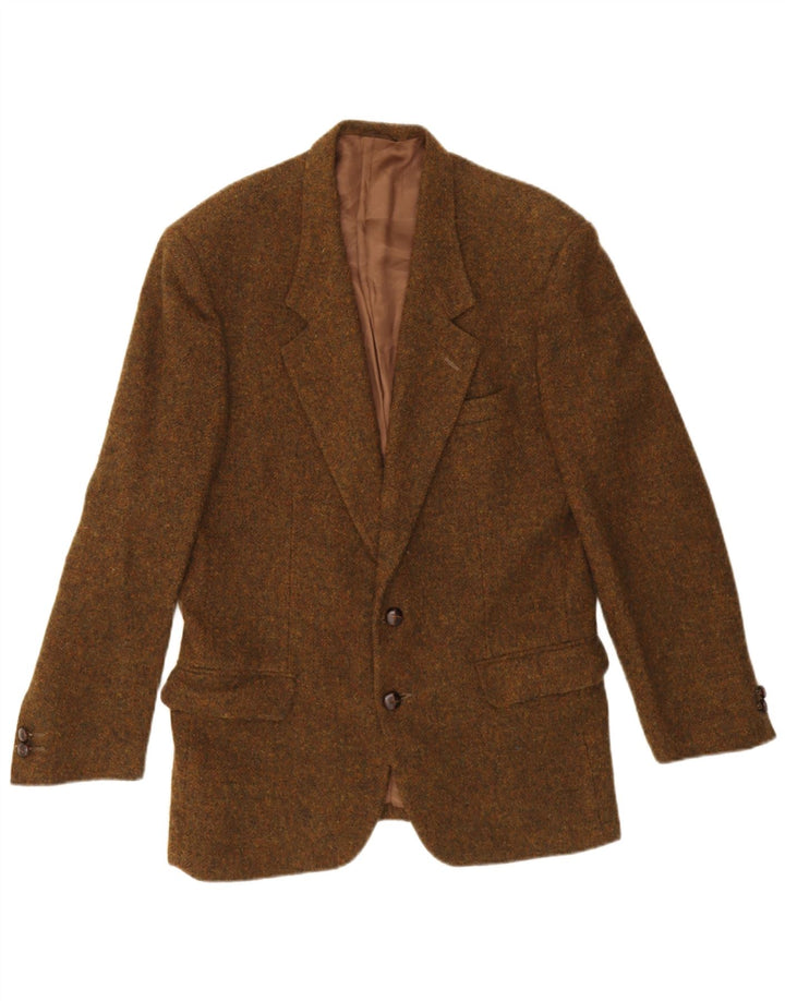 Jaqueta blazer masculina vintage com 2 botões IT 48 lã virgem manchada marrom médio