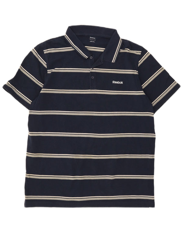 Camisa polo masculina Reebok grande algodão listrado azul marinho