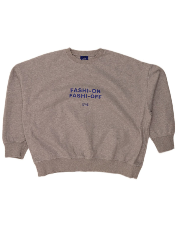 ZARA moletom feminino oversized com estampa gráfica UK 14 cinza médio manchado