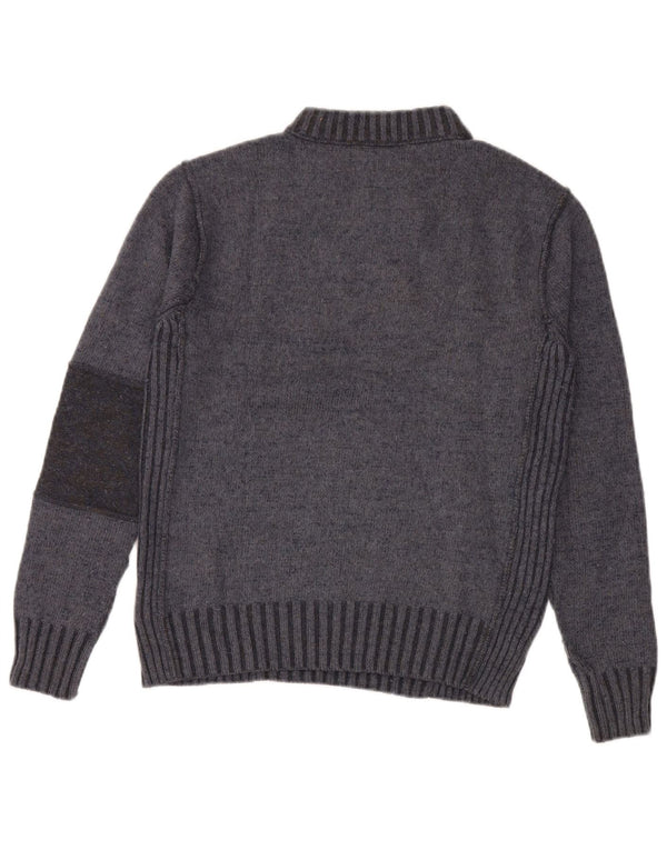 Suéter masculino Zara com gola redonda e lã colorblock cinza médio
