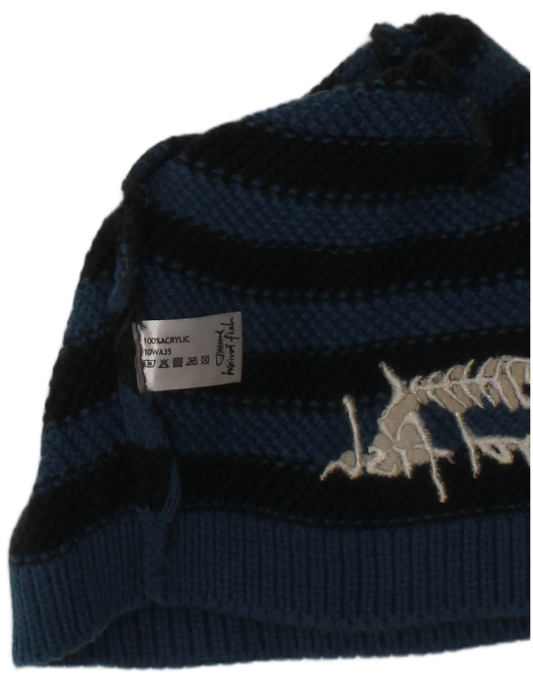 Gorro feminino de malha gráfica Weird Fish tamanho único listrado azul marinho