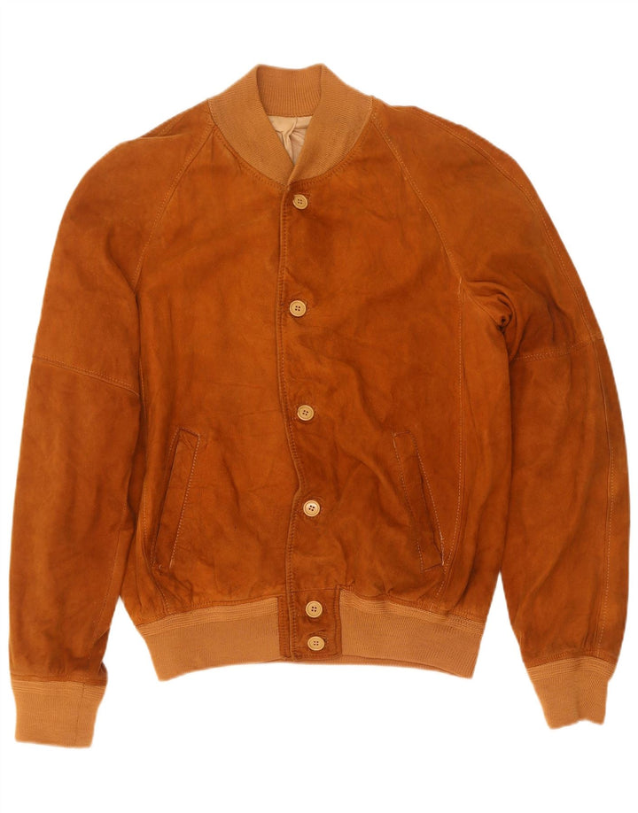 Jaqueta bomber masculina vintage de camurça UK 38 bege médio