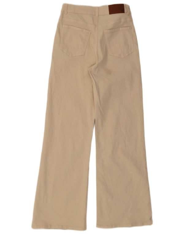 Benetton Jeans feminino cintura alta com perna larga Reino Unido 8 pequeno W26 L31 algodão bege