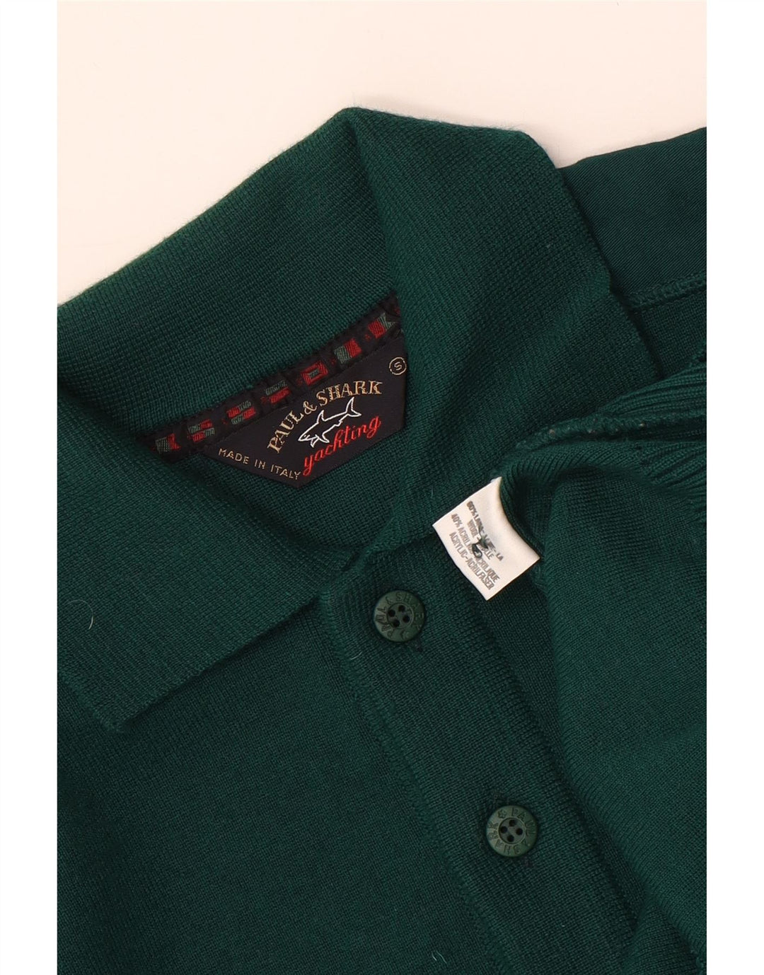 PAUL & SHARK Suéter masculino com gola polo e lã verde pequena