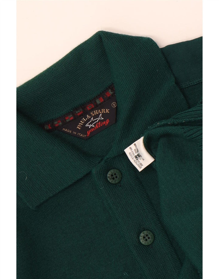 PAUL & SHARK Suéter masculino com gola polo e lã verde pequena
