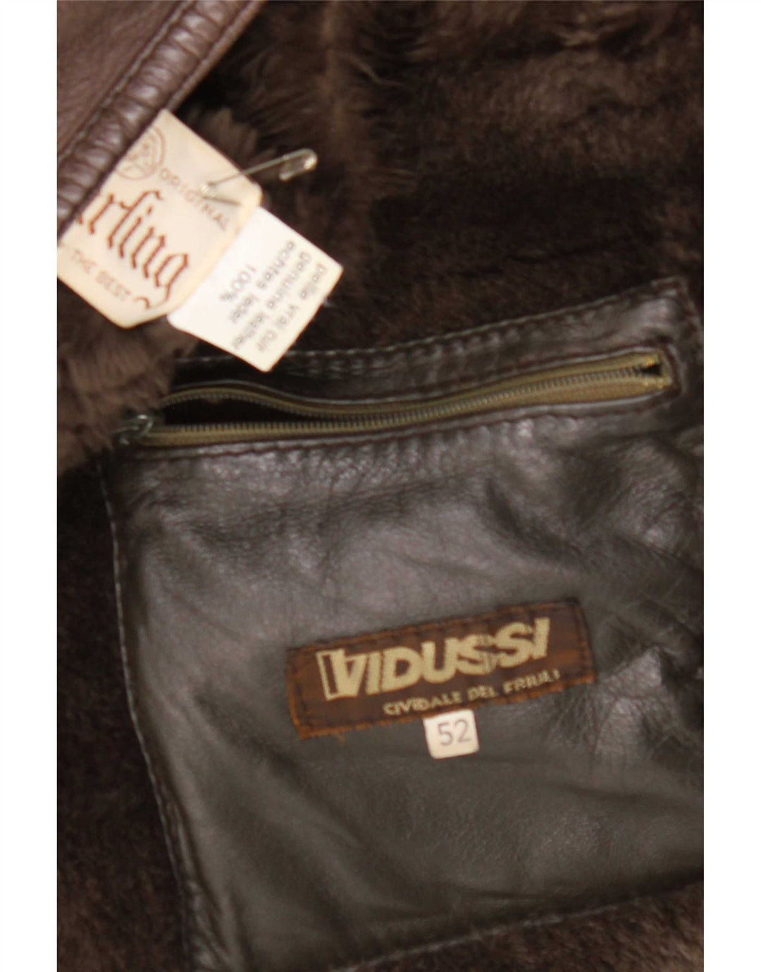 Jaqueta masculina vintage shearling IT 52 grande couro marrom