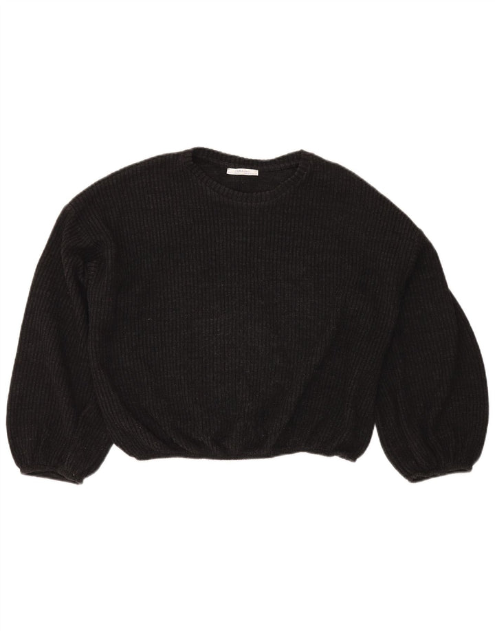 Zara Suéter feminino cropped grande com gola canoa Reino Unido 14 cinza médio